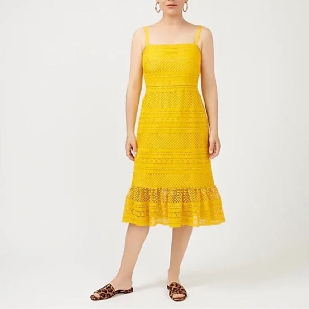 J. Crew Geometric lace midi dress yellow sz‎ 0